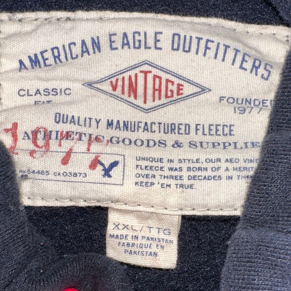American Eagle Outfitters Men's Navy Blue Hoodie with Eagle Design - Picture 2 of 5